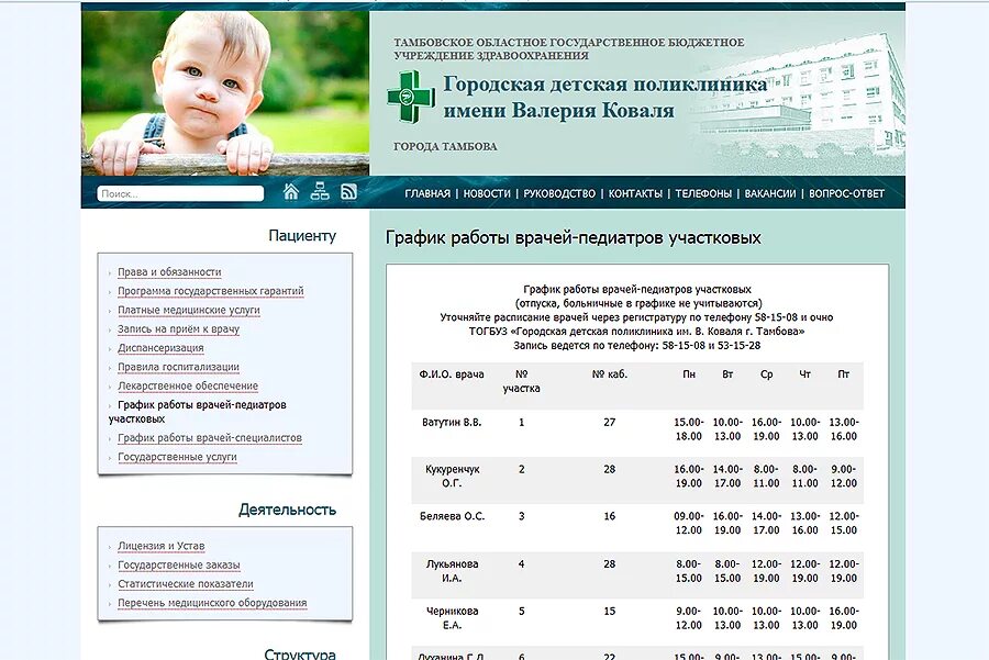 Коваля сайт тамбов. Детская поликлиника Коваля Тамбов расписание врачей.