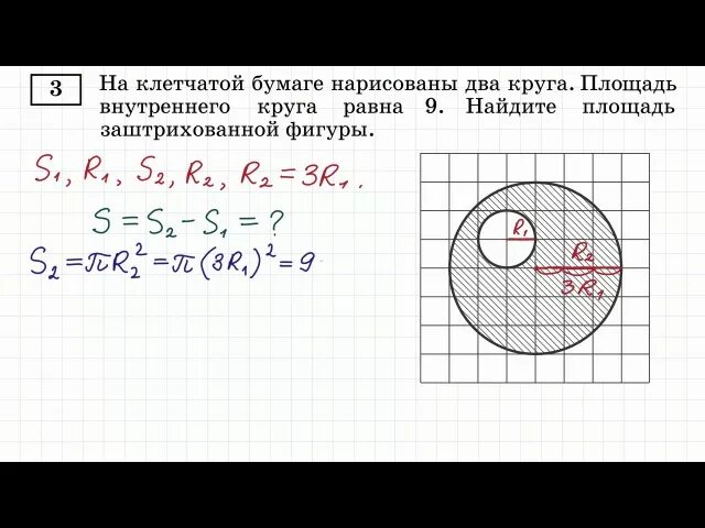На клетчатой нарисованы два круга. Площадь внутреннего круга равна. ЕГЭ по математике профиль 3 задание. Задачи на клетчатой бумаге ЕГЭ. Задания ЕГЭ на клеточной бумаге.
