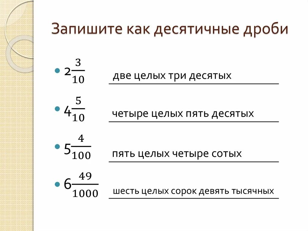 2 целых 3 10 в десятичной дроби. Как правильно пишется дробь. Как писать дроби. Как записать дробь. Как записывать дроби как десятичные числа.