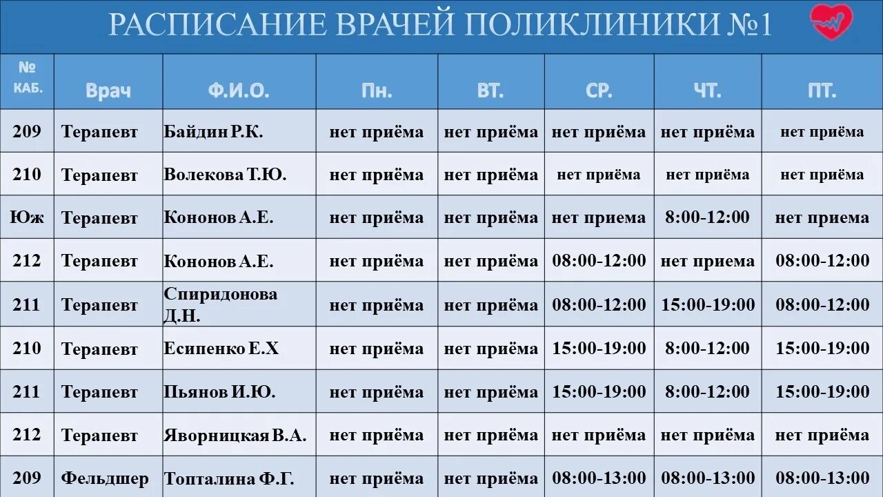 Расписание врачей поликлиники 1. Расписание терапевтов. Расписание врачей график. Расписание терапевтов в поликлинике.