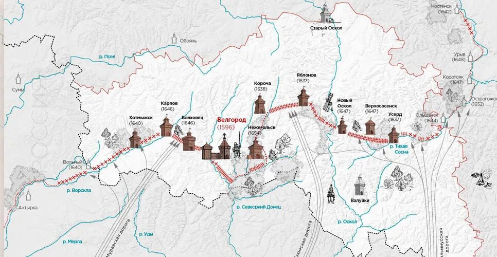 Белгородская Засечная черта 17 века. Белгородская Засечная черта карта 17 век. Белгородская черта 17 века. Карта Белгородской черты 17 века. Карта засек
