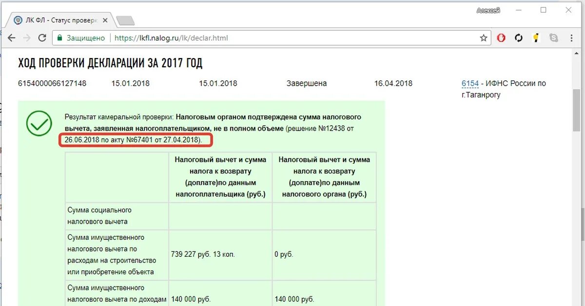 Статус возврата подтверждено в налоговой. Камеральная проверка налоговый вычет. Результат налогового вычета. Сумма налога к возврату по результатам проверки. Налоговым органом подтверждена сумма в полном объеме.