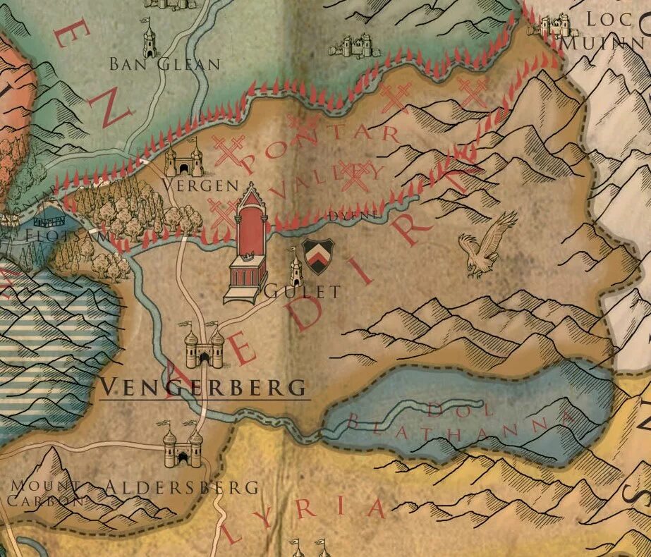 Где жили ведьмаки. Цинтра и Аэдирн. Карта Аэдирна Ведьмак 2. Ведьмак Аэдирн Венгерберг. Венгерберг Ведьмак на карте.