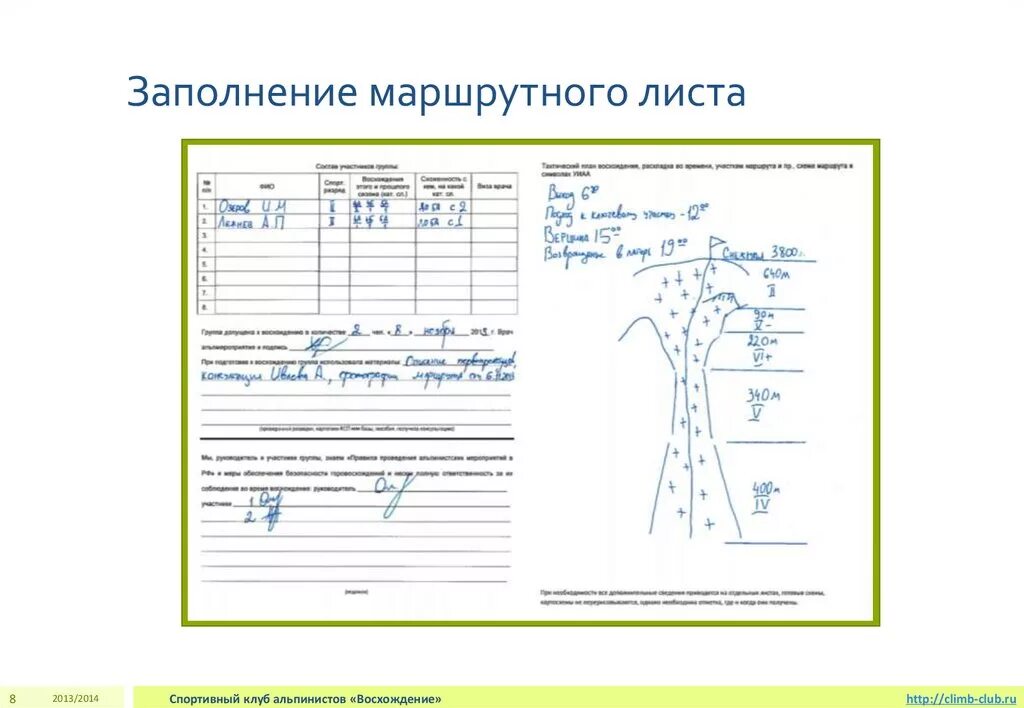 Подготовка маршрутных листов