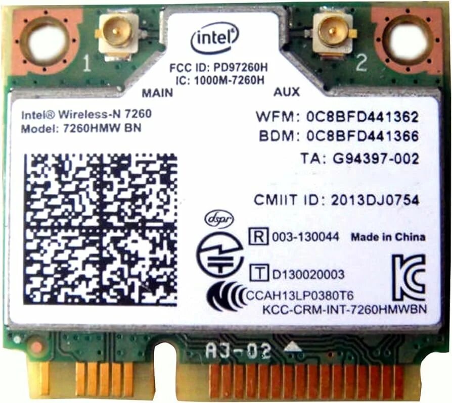 Intel r wireless. Беспроводная сетевая карта n 7260. mini pci-e wifi adapter intel wireless-n 7260, 2x2 bgn + bt, hmc, 936161. intel 7260hmw. 7260hmw bn.