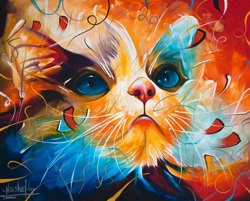 Кот красками. Радужный кот. Разноцветная кошка. Радужная кошка. Картины.
