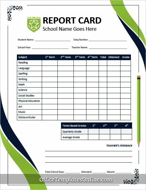 Student&#039;s report. Report card of a student. result card. report card template. school report card.