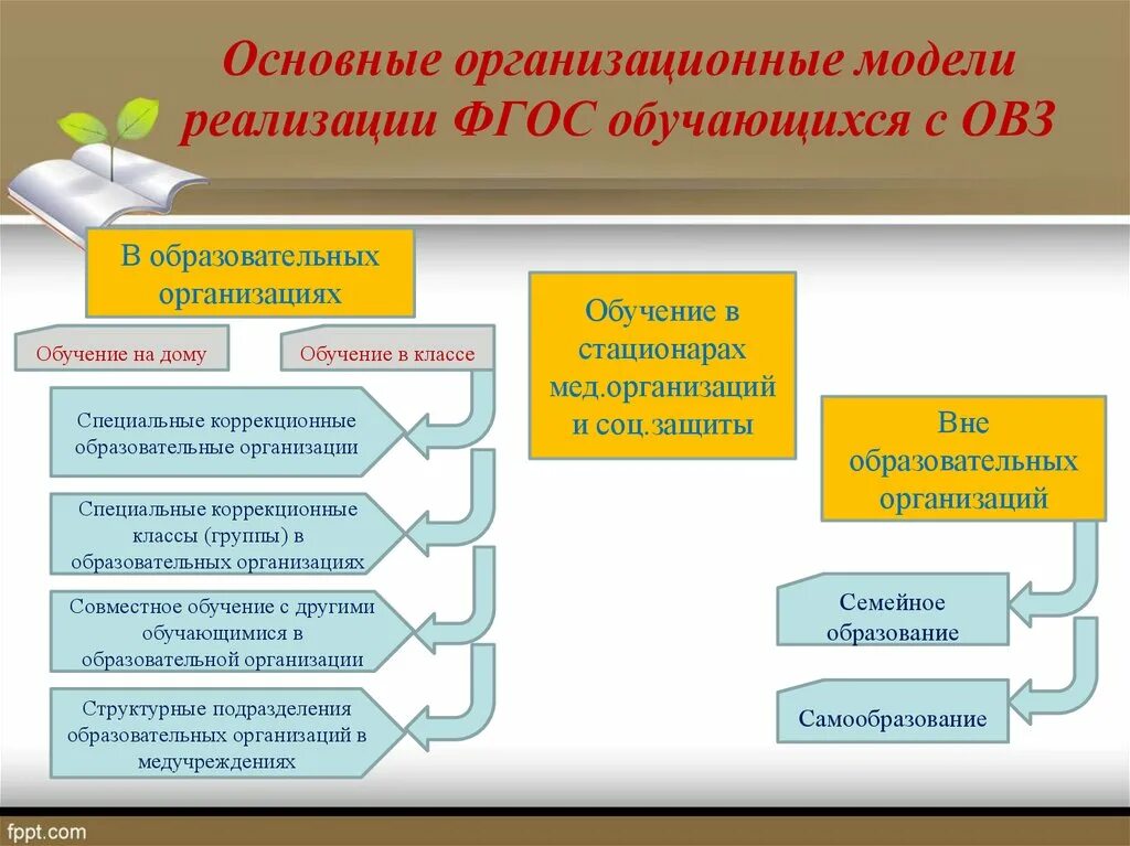 Основные организационные модели реализации ФГОС обучающихся с ОВЗ. Организация образовательного процесса в учреждении. Особенности организации образовательного процесса для детей с ОВЗ. Модели образования детей с ОВЗ. Выступление реализация фгос