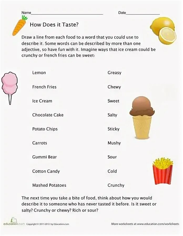 How to do things with words. Describing food adjectives. describing food vocabulary. how does it taste worksheets. food tastes worksheets.