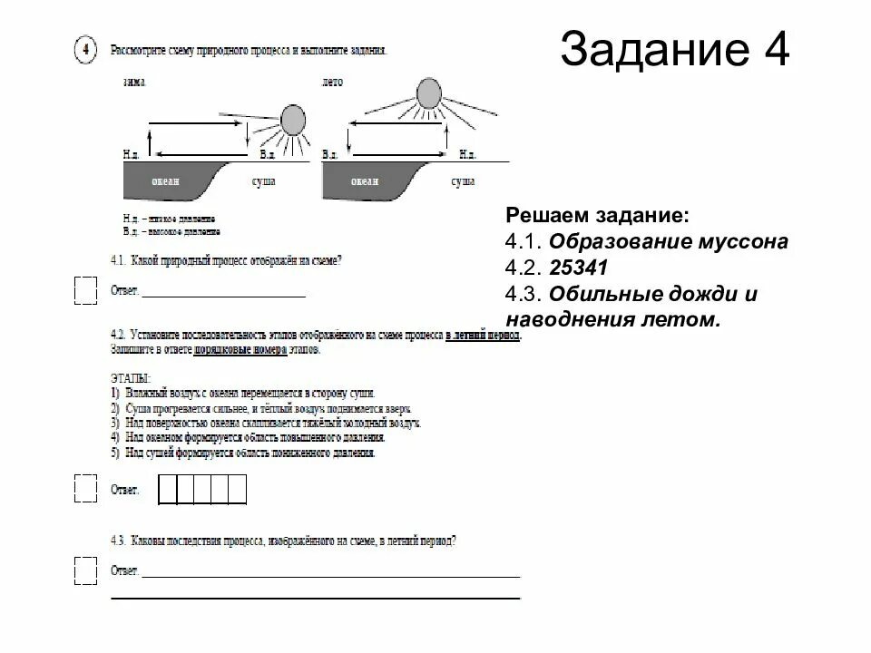 Впр 7 класс задание 4. Процесс образования муссона. природные процессы география впр. схема образования муссона. образование муссона впр.