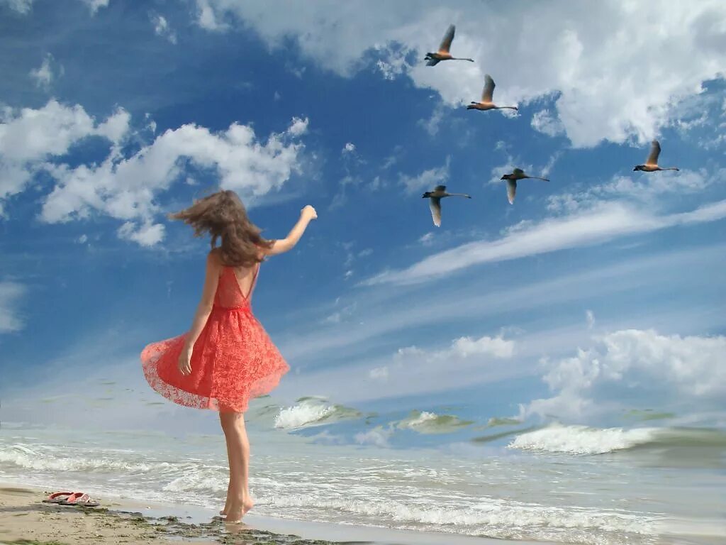 Музыка улетела птица. Девушка и улетающие птицы. Девушка птица в небе. Летать в облаках. Девушка летает.