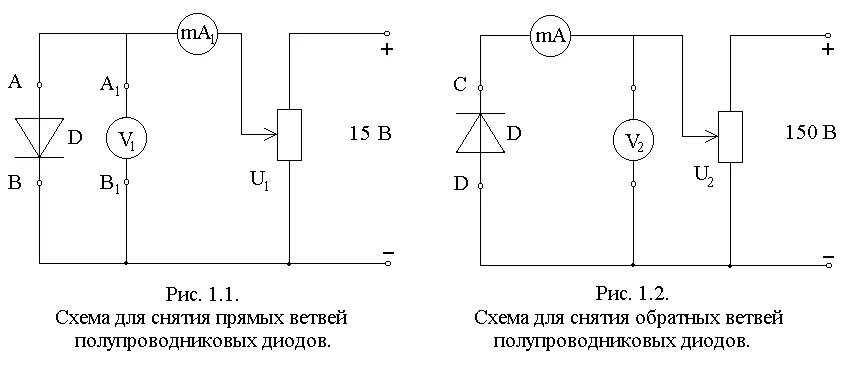 Прямой диод схема. Схема для снятия прямой ветви вах диода. Схема для снятия обратной ветви вольтамперной характеристики диода. Схема для снятия обратной ветви вах диода. Схема измерения вах диода.