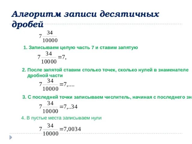 Запишите десятичную дробь пять целых три десятых. Алгоритм записи десятичных дробей. Алгоритм записи десятичных дробей 5 класс. Как ставятся запятые в десятичных дробях. Десятичные дроби куда ставить запятую.