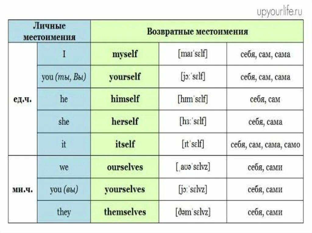 Возвратные местоимения слова