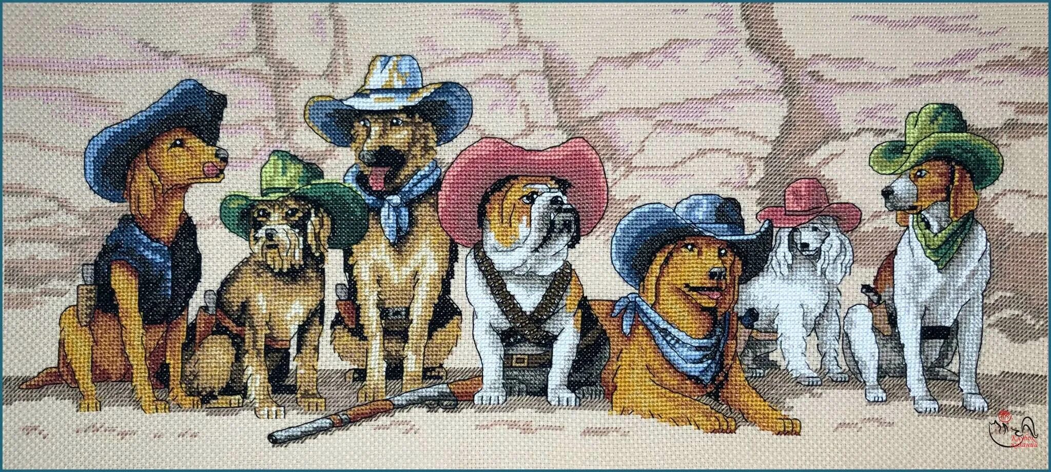 Собака ковбой. Dimensions 13659 Magnificent Seven. Наборы для вышивания собаки. Вышивка крестом собаки наборы. Набор для вышивки собака.