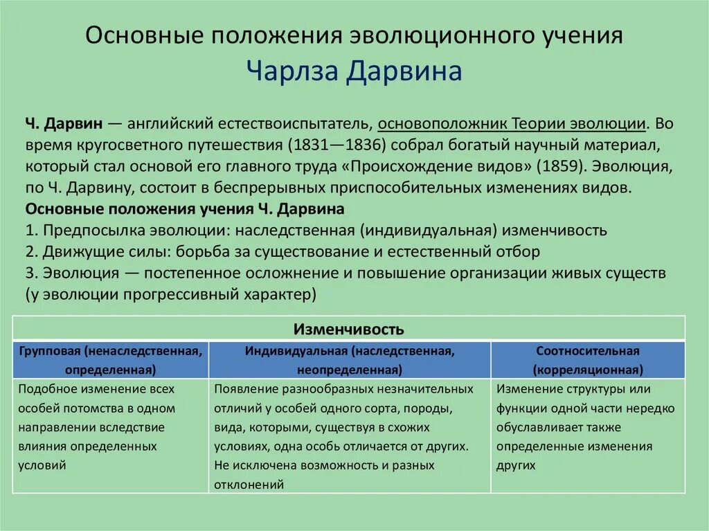 Основные гипотезы эволюции