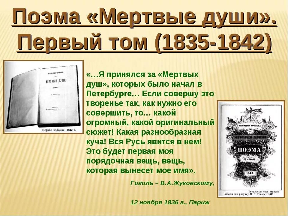 В каком году первый том мертвые души. Первая поэма Гоголя. Мертвые души первое издание. Гоголь 1835-1842.