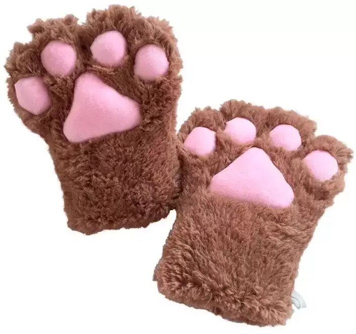 Коричневая лапка. Перчатки в виде кошачьих лапок. Плюшевые перчатки лапки. Розовые подушечки на лапках. Вязаные перчатки кошачьи лапки.