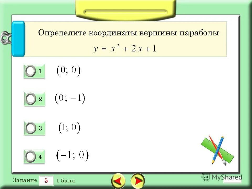 Найти координаты вершины параболы y 2x2