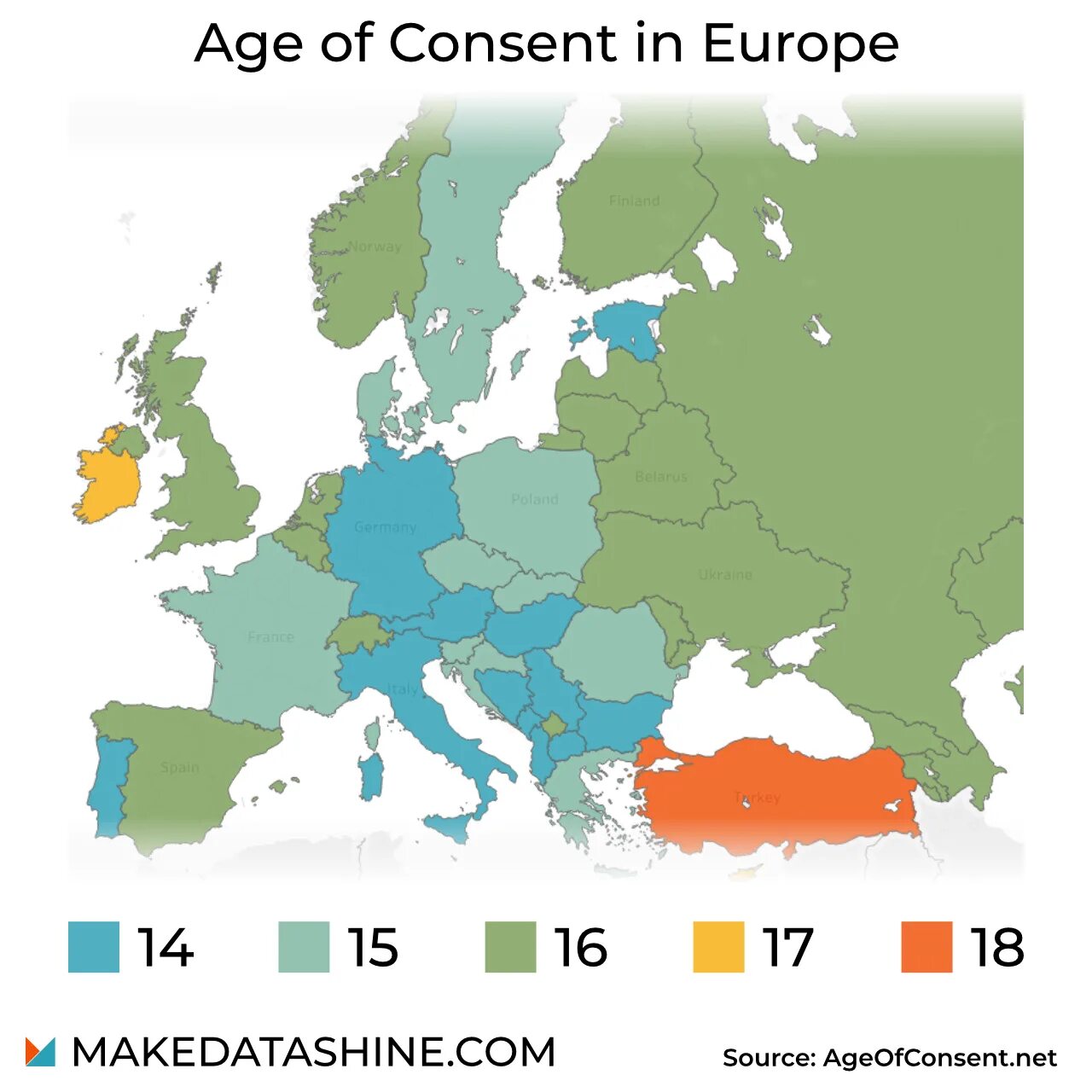 Возраст согласия в Европе. Возраст согласия в Европе карта. Карта возраста согласия.