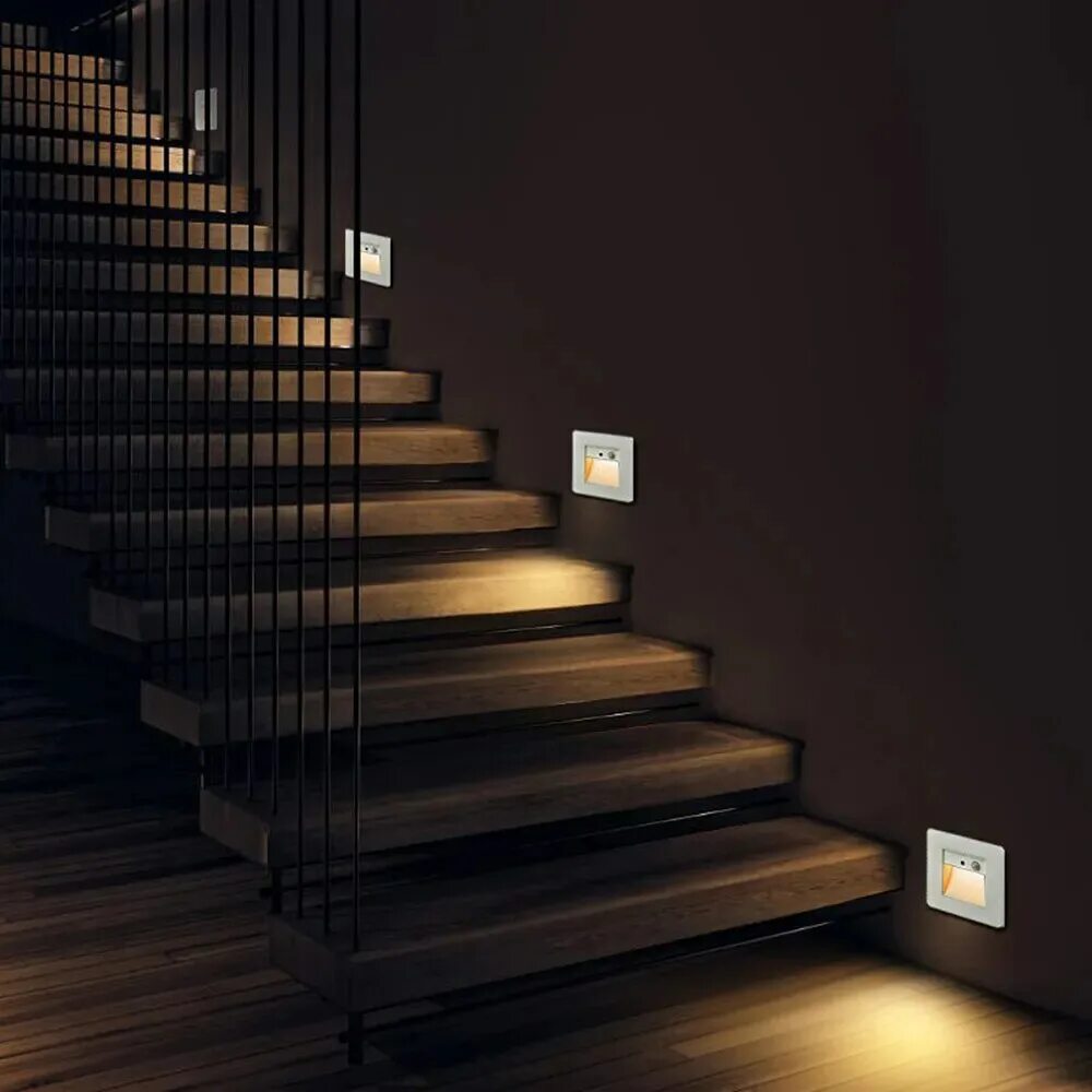 Квадратный черный светильник для лестницы Integrator Stairs Light it-755-Black. Подсветка ступеней. Подсветка лестницы на ступенях. Светильники для подсветки лестницы. Подсветка для лестницы с датчиком