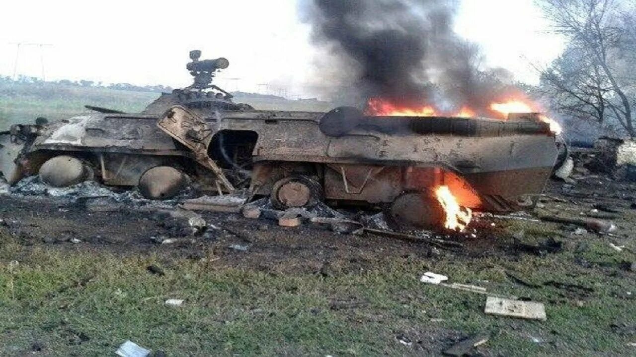 Подбитая колонна техники. Т 72бм Иловайский котёл.