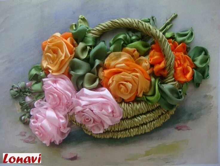 Корзиночка из мыла и атласных лент. Корзина с цветами из атласных лент. Корзина вышитая лентами. Мыльная корзинка. Корзина атласными лентами.