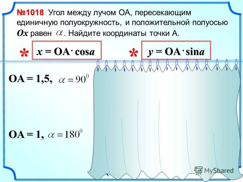 угол между лучом и положительной полуосью. угол между лучом оа и положительной полуосью ох.