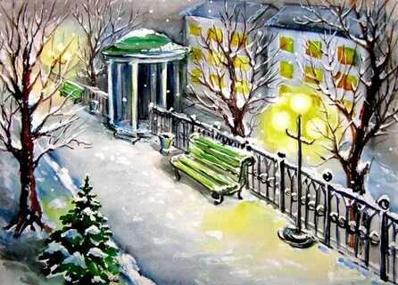 Зимний городской пейзаж нарисовать