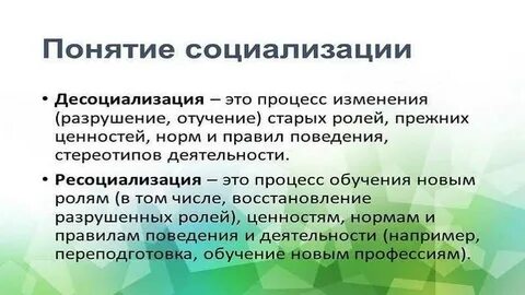 Понятие роль социализации