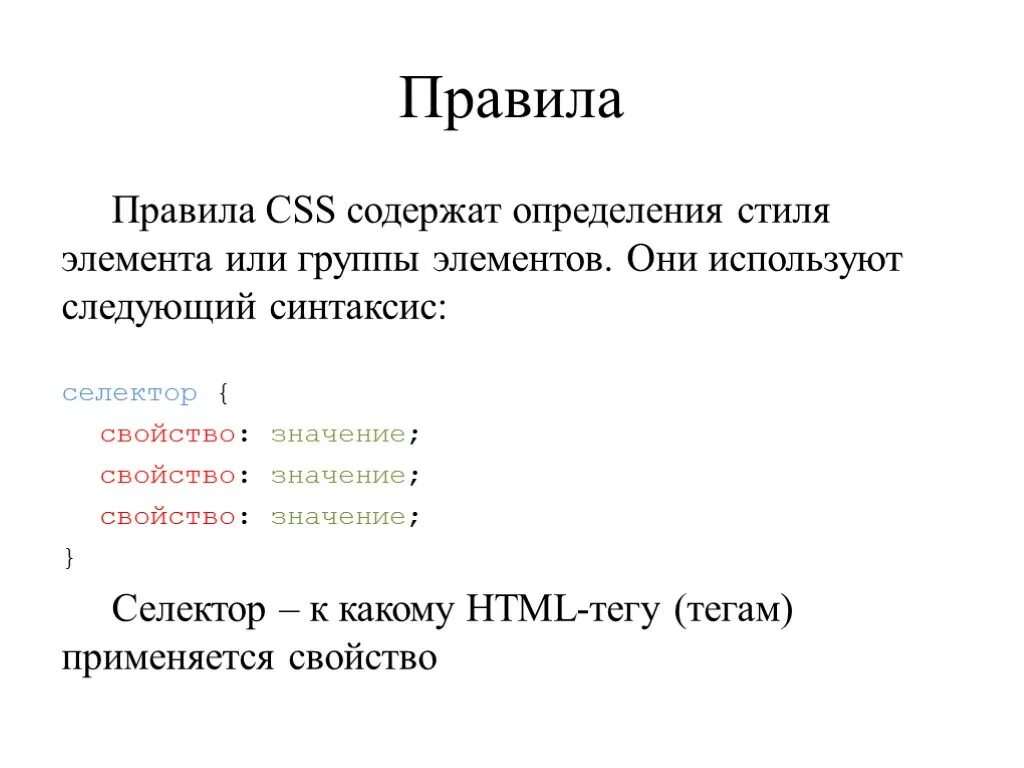 Rules html. Правила css. синтаксис тегов html. синтаксис html элементов.