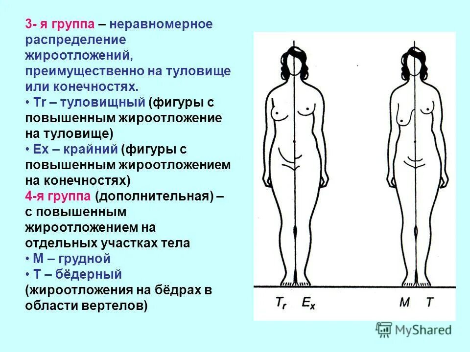 Неравномерное распределение. Степень развития жироотложения. Типы жироотложения у женщин. Долихоморфный Тип телосложения.