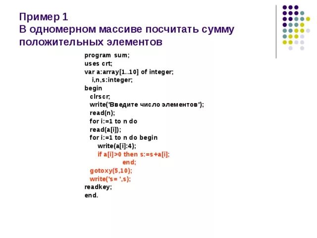 Подсчет количества элементов массива. Сумма положительных элементов массива Паскаль. Одномерный массив Паскаль 10 элементов. Массивы Паскаль Информатика 9 класс. Одномерный массив из 400 позиций Паскаль.