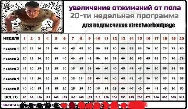 Отжимания мужчины таблица. Система отжиманий от пола таблица. график отжиманий для хоккеиста 9 лет.