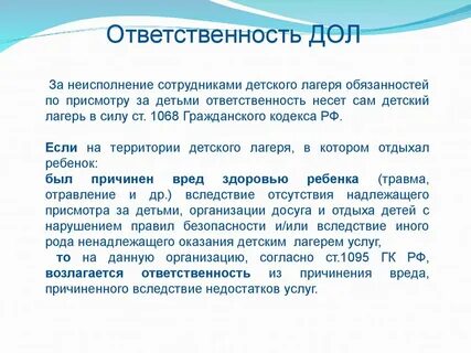 Обязанности детского лагеря