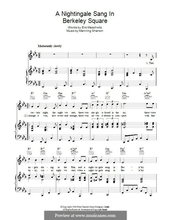 Nightingale sang in berkeley. A nightingale sang in berkeley square. nightingale ноты. smile nat king cole ноты для гитары. песня the nightingale.