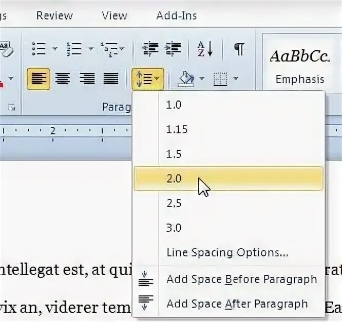 Line spacing in word