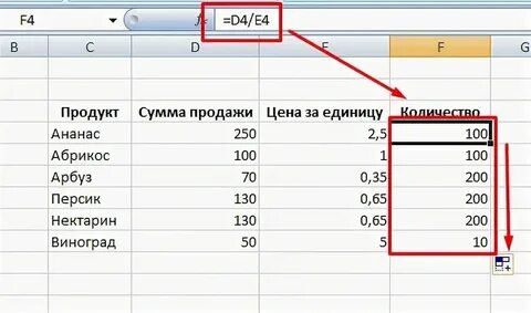 Как в экселе сделать деление в формуле