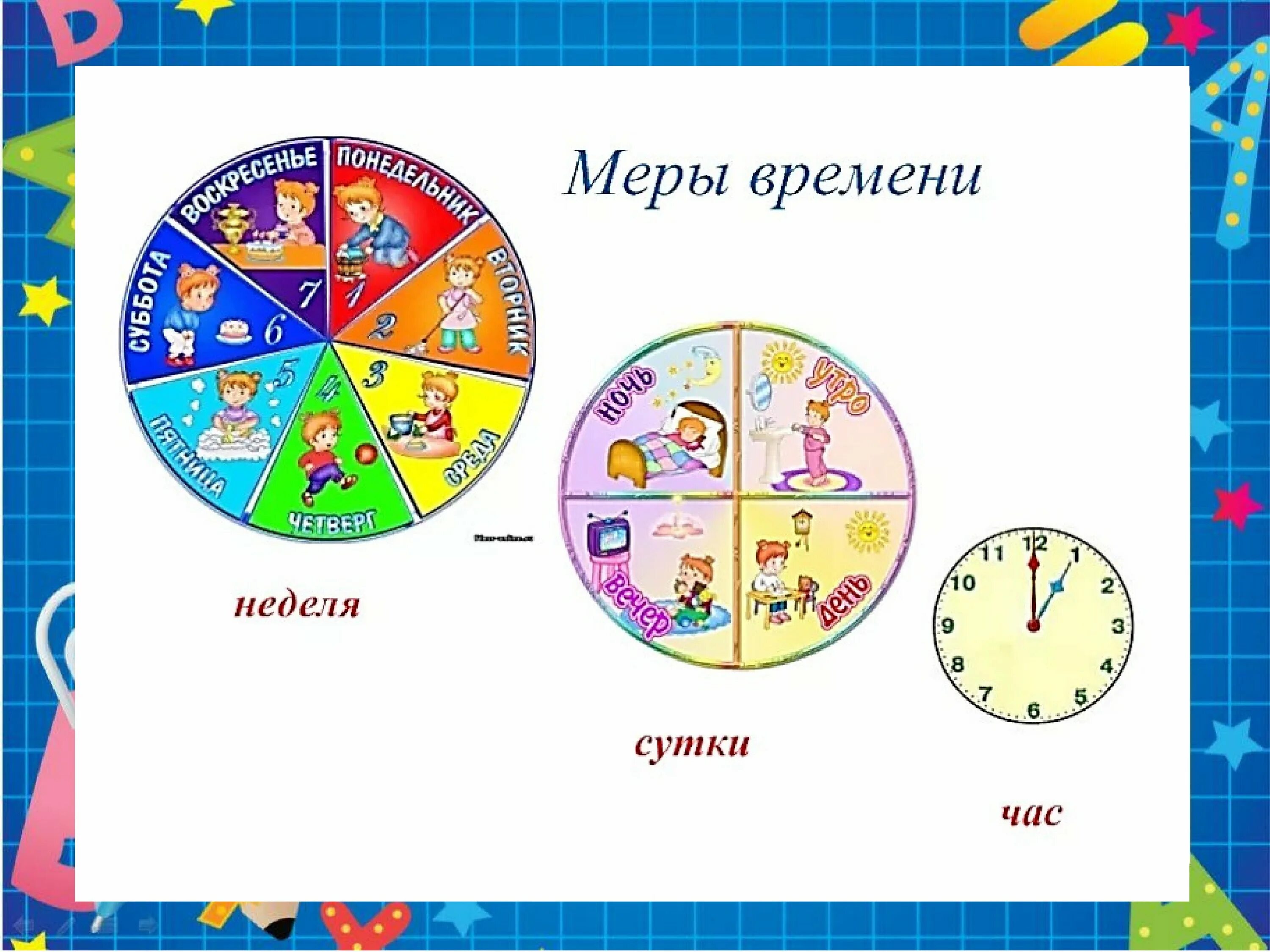 Что будет сегодня в 10 часов. Календарь времена года. Календарь времена года для детей. Неделя для дошкольников. Часы части суток для детей.