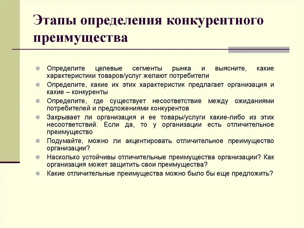 Оценка и установление конкурентных преимуществ. Выявление конкурентных преимуществ. Критерии определения конкурентного статуса. Факторы конкурентного преимущества предприятия.