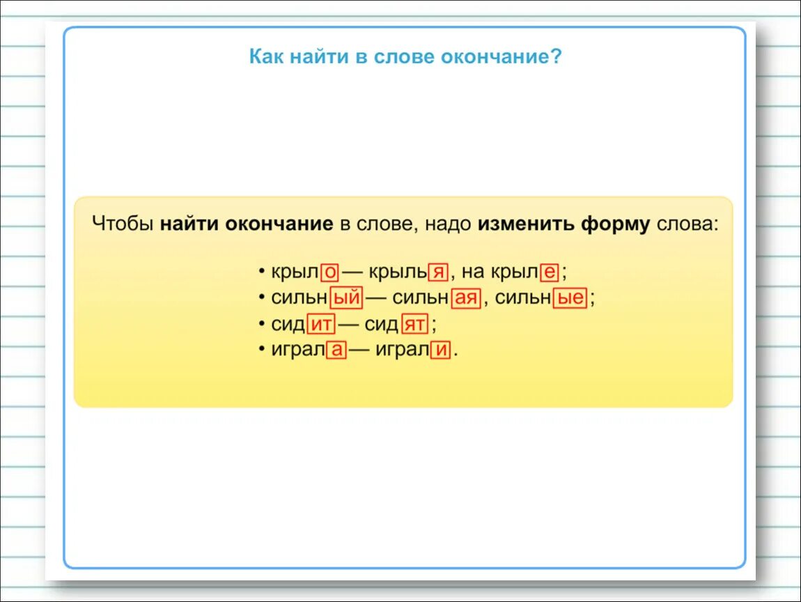 Слова в конце на вошедшей. Как узнать окончание слова. Окончание текста. Как найти окончание в слове. Как определить окончание в слове.