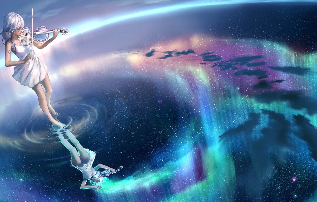 Yuumei Art. Девушка на фоне звездного неба. Девушка космос арт.
