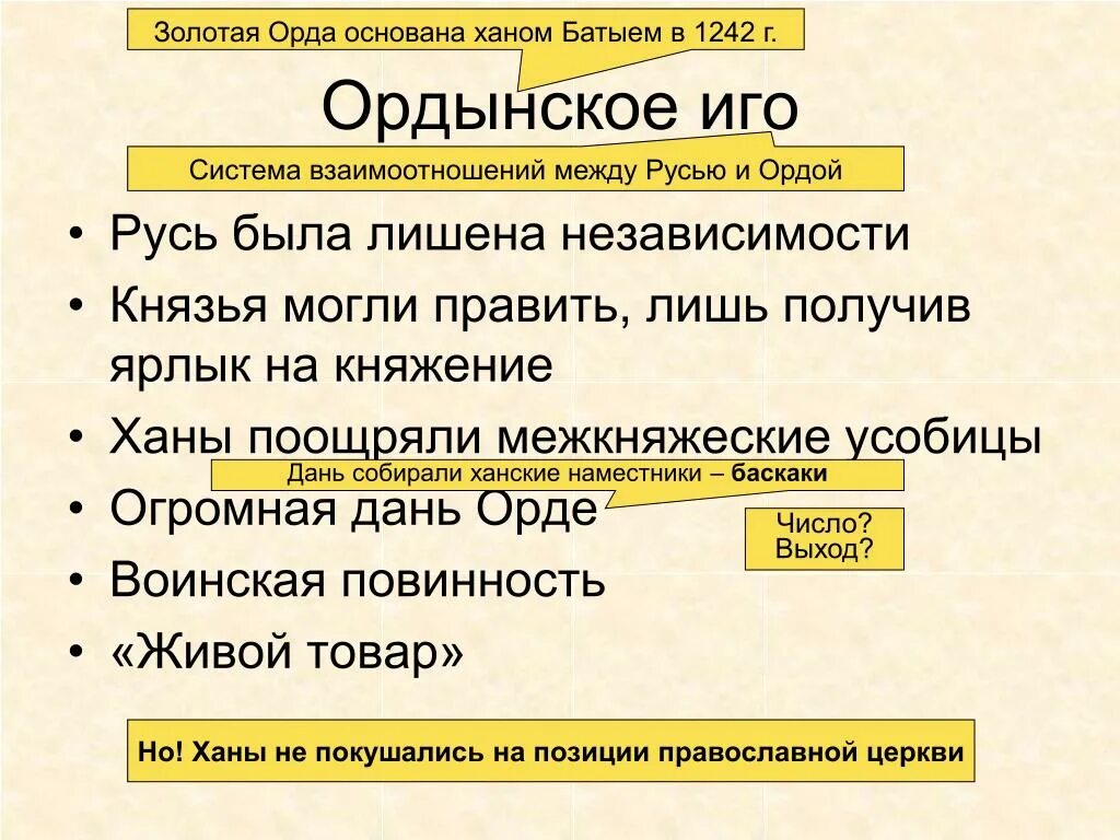 Образование золотой орды дата. Ордынское иго на Руси. Золотоордынское иго. Русь и Золотая Орда система взаимоотношений. Ордынское владычество на Руси презентация.