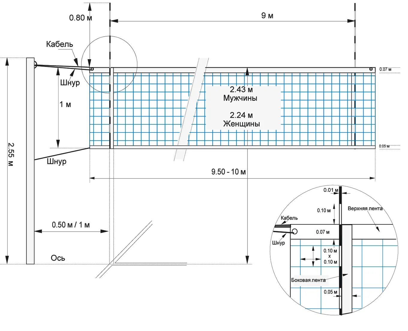 Стандарт мужской сетки в волейболе. Габариты волейбольной сетки. Волейбольная сетка Размеры стандарт. Стандарт высоты сетки в волейболе.