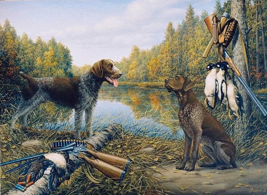 Охотничья тематика. Картина охотники. Пейзаж охота. Охотник живопись.
