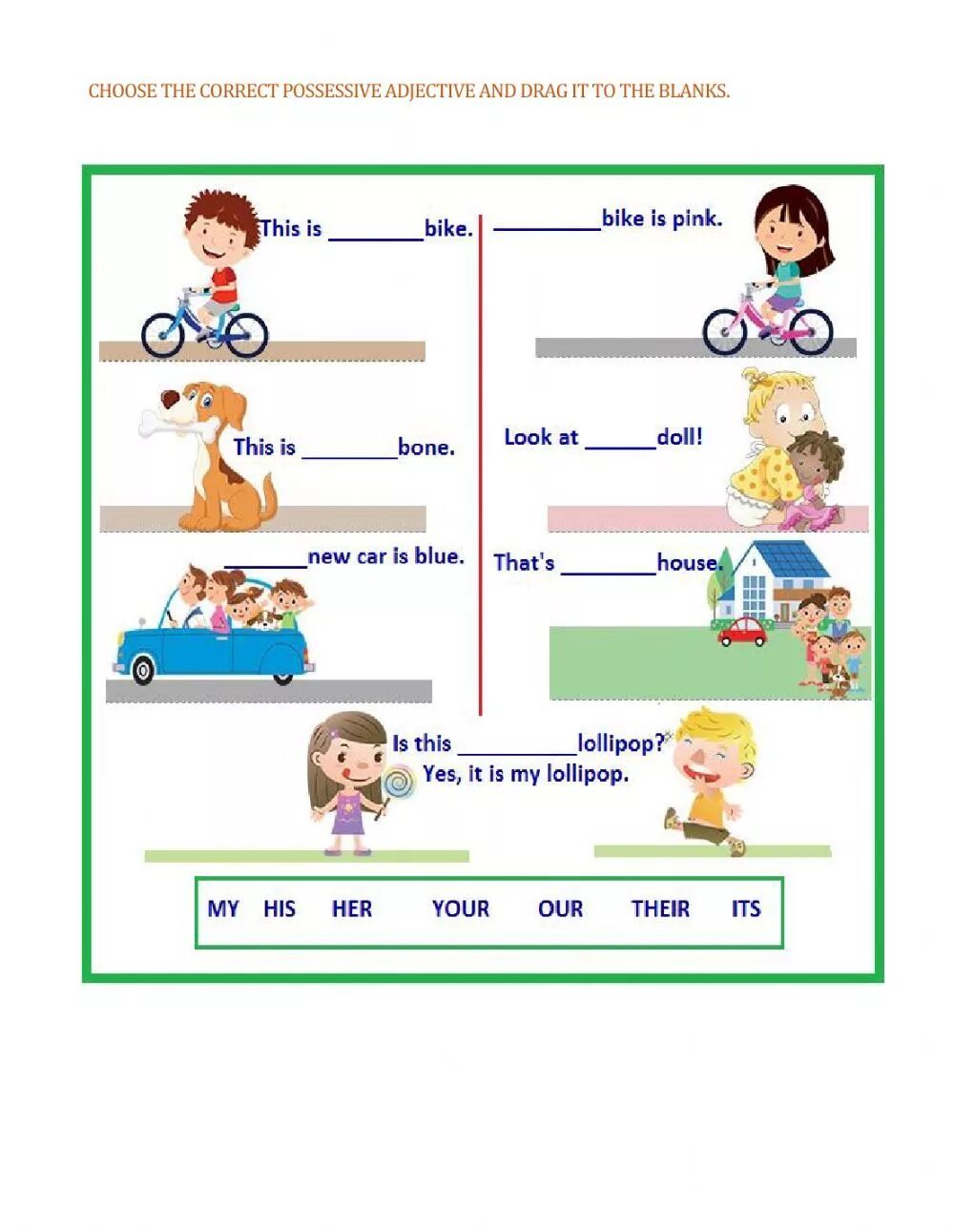 Exercises for possessive adjectives. Притяжательные местоимения Worksheets. Местоимения Worksheets. Possessive adjectives for Kids. My your worksheet