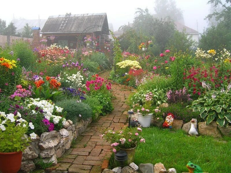 Цветы на дачном участке. Цветники в деревенском саду. Сад и огород. Цветник в огороде.