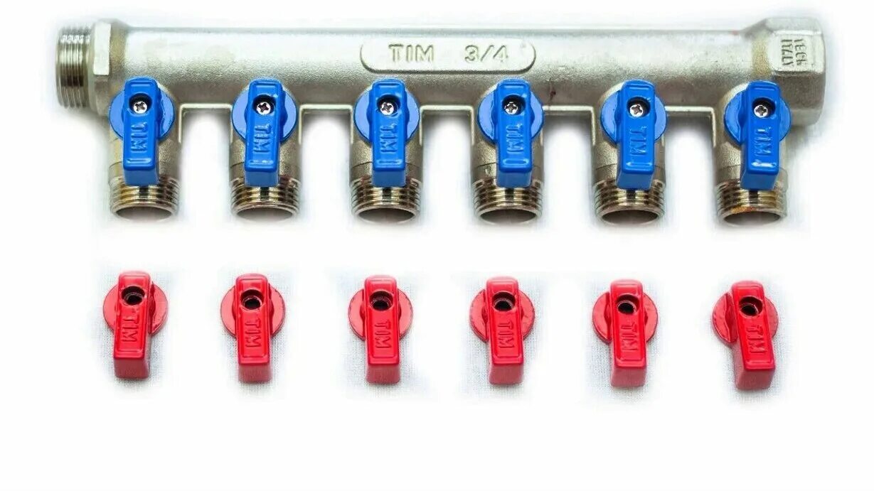 Коллектор с отсекающими кранами 1 х 3 вых. Коллектор 6-прох 3/4*16*6 с кранами тим (8). Cантехнический коллектор с шаровыми кранам 3/4" - ф16 /4вых. Tim 3 4 16 3. Vieir vr703.