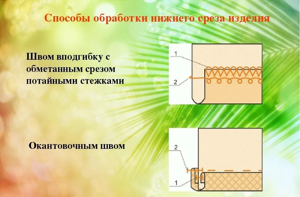 Низ изделия обработан швом вподгибку. Способы обработки Нижнего среза. Технология обработки низа изделия. Швы для обработки Нижнего среза изделия.