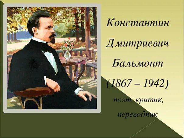 Бальмонт 4 класс 21 век. К Д Бальмонт портрет.